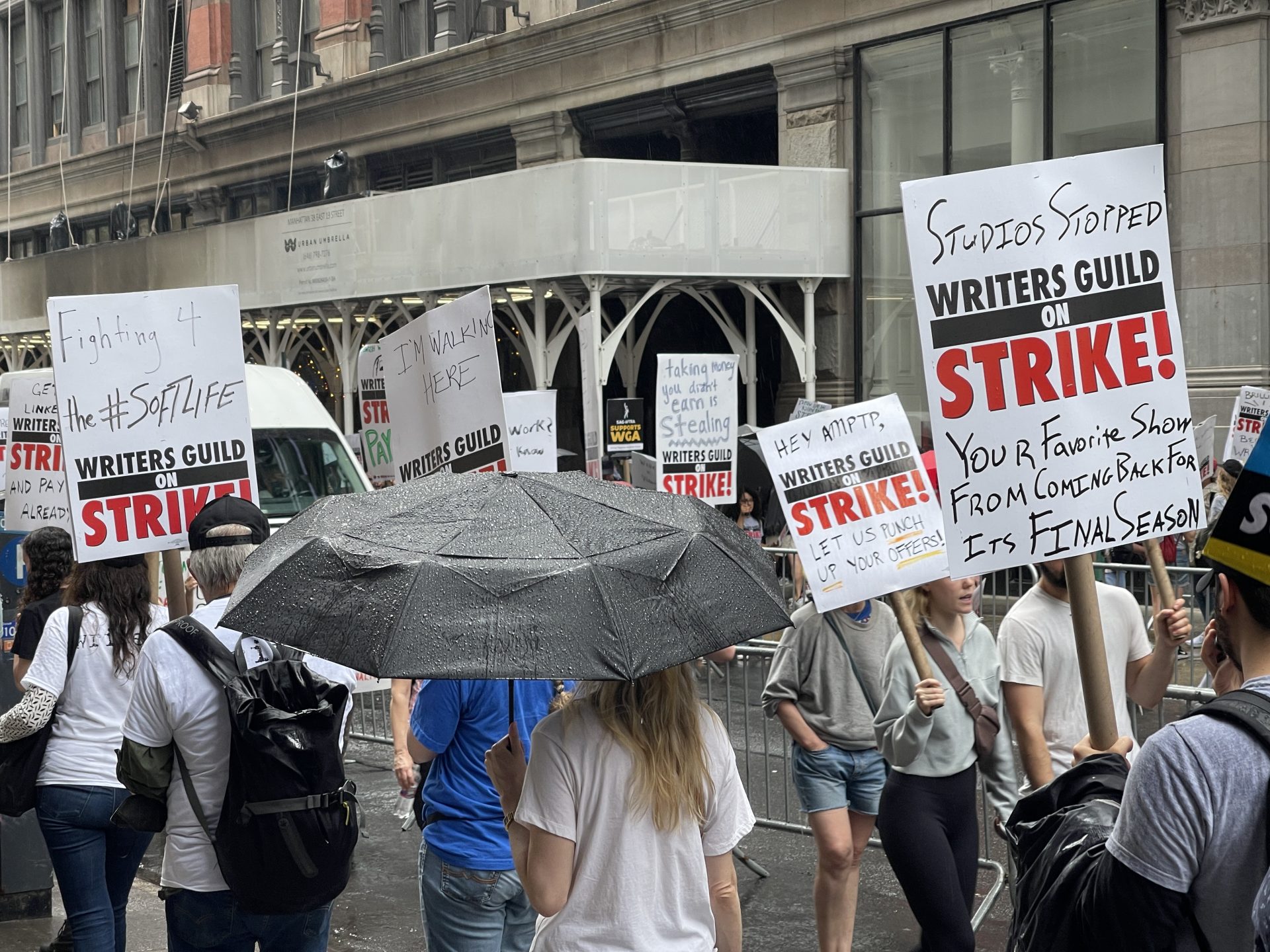 writers guild on strike picket line 2023